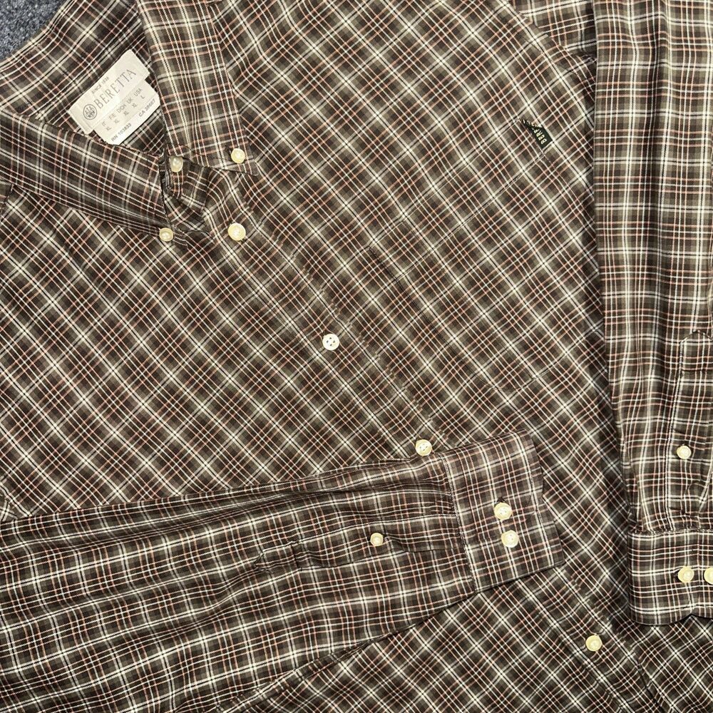 BERETTA Long Sleeve Button Down Brown Plaid Cotton Shirt Mens Sz L